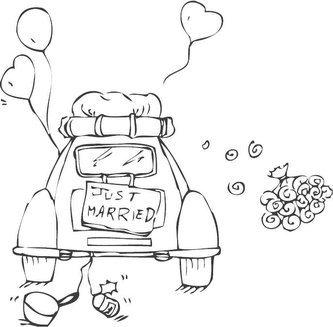 Dřevěné razítko Aladine velikost F - svatební cesta s kyticí