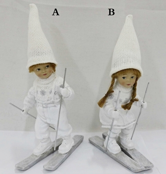 Figurka holka, kluk na lyžích, 22x13x6 cm