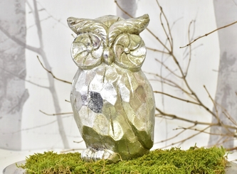 Keramická sova Alex L, stříbrná