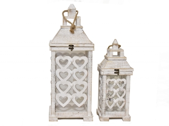 Drevený lampáš so srdiečkom, súprava 2 ks