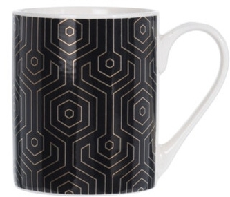 Porcelánový hrnek černý se zlatým ornamentem D, 300 ml