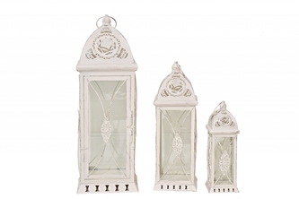 Kovová lucerna krémová, sada 3 ks