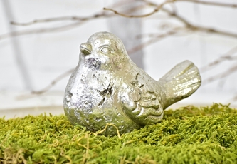 Keramický ptáček Ollie S, stříbrný