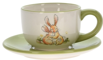 Hrníček s podtalířkem Zajíčci,250 ml, barva zelená