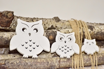 Drevená sova biela, súprava 20 ks