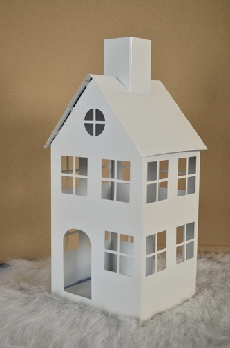 Kovový domeček na čajovou svíčku, bílý, 36x16,5x15 cm