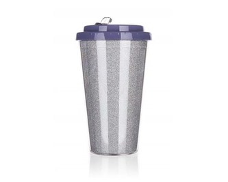 BANQUET Hrnček cestovný dvojstenný GLITTERS 500 ml, strieborný