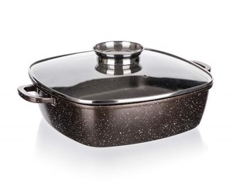 BANQUET Pekáč s nepriľnavým povrchom PREMIUM Dark Brown 28x28x8 cm, s pokrievkou s arómou gombom