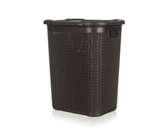 BRILANZ Koš ratanový s víkem 50 l, 43 x 34 x 55 cm, hnědý