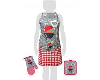 BANQUET Sada zástěra, chňapka, podložka BBQ 3 ks, šedá-červená