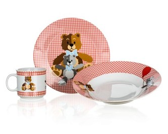 BANQUET Detská jedálenská súprava MACKO, 3 ks, červená