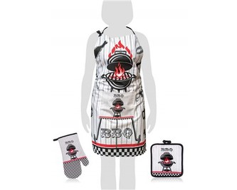 BANQUET Sada zástěra, chňapka, podložka BBQ 3 ks, bílá