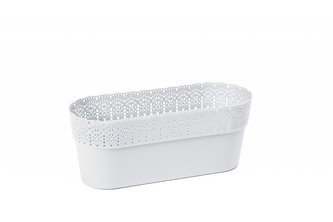 Plastový kvetináč čipka Bella, oválny 300x117 mm, biely