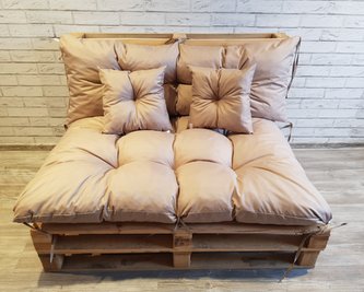 Polstr CARLOS SET - sedák 120x80 cm, opierka 120x40 cm, 2x vankúše 30x30 cm, béžová, paletové prešívané sedenie Mybesthome