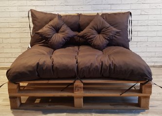 Polstr CARLOS SET - sedák 120x80 cm, opierka 120x40 cm, 2x vankúše 30x30 cm, hnedá, paletové prešívané sedenie Mybesthome