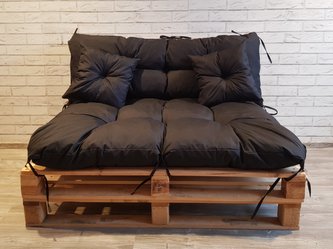 Polstr CARLOS SET - sedák 120x80 cm, opěrka 120x40 cm, 2x polštáře 30x30 cm, černá, paletové prošívané sezení Mybesthome