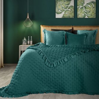 Přehoz na postel s volánky LUBA 220x240 cm tyrkysová Mybesthome