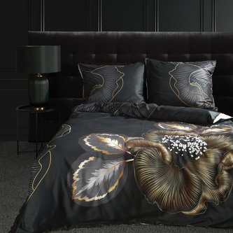 Obliečky PEONIE II. čierna, 100% saténová bavlna 1x 200x220 cm, 2x povlak 70x80 cm francúzske obliečky MyBestHome