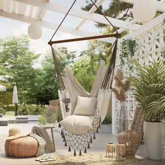 Závěsné křeslo s polštáři TYAGO béžová/hnědá 100x130 cm Mybesthome