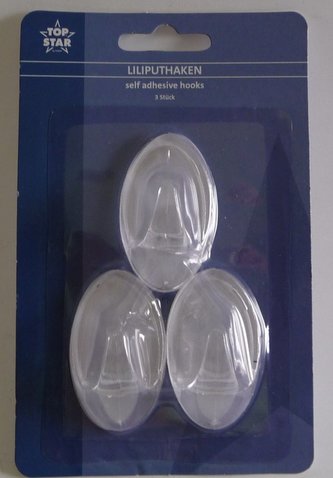 Háček 5cm samolepící transparentní 3ks