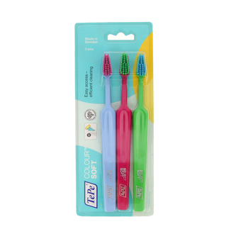 TEPE Colour Soft zubní kartáčky (světle modrý, tmavě růžový, zelený) 3 ks