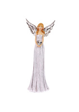 Anděl držící srdce, polyresinová dekorace, barva šedá s glitry