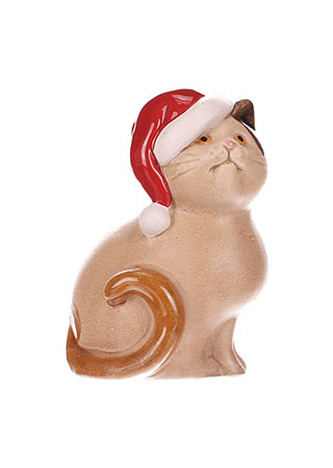 Kočička, zimní keramická dekorace na postavení.