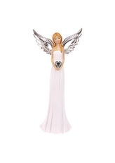 Anděl držící srdce, polyresinová dekorace, barva bílá s glitry