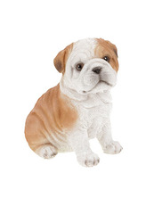 Francouský buldoček v hnědobílé barvě, sedící, polyresinová dekorace