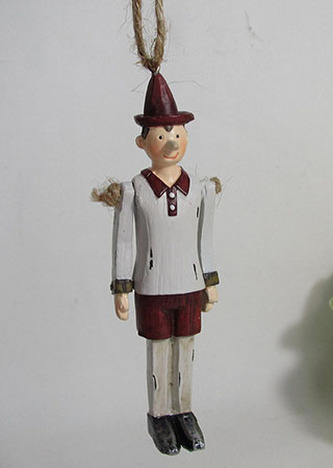 Panáček Pinokio na zavěšení, pohyblivé ruce,  polyrezinový