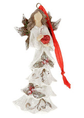 Anděl, vánoční dekorace na zavěšení z polyresinu, barva bílá