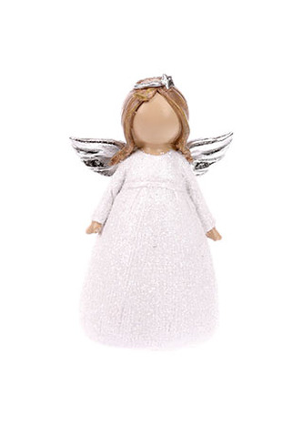 Anjel z polyresinu, bielo-strieborná kombinácia.