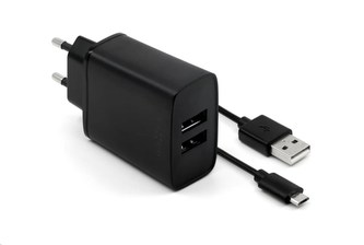 Fixed nabíječka do sítě, konektor 2x USB-A, kabel USB -> micro USB délka 1 m, 15 W, černá Fixed nabíječka do sítě, konektor 2x USB-A, kabel USB -> micro USB délka 1 m, 15 W, černá