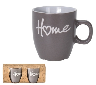 Porcelánový hrnek Home šedý, sada 2 ks