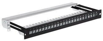 19" modulární stíněný patch panel LEXI-Net 24port, černý, výsuvný