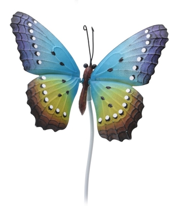 Kovový zápich modrý motýl 71x20x17 cm