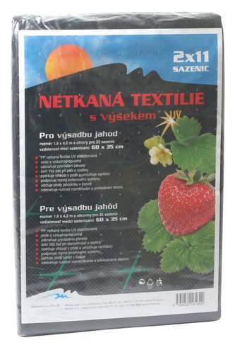 Neotex / netkaná textília výsek čierny 45g - jahody šírka 1,6 x 4,2 m