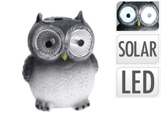 Solární šedá sova na zahradu 7,5x7,5x9 cm