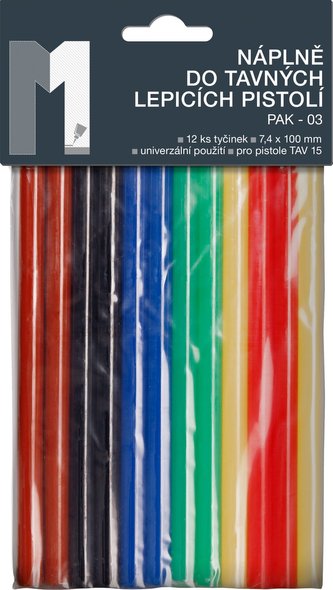 Náboje do tavné pistole barevný mix malý (12 ks, 7,4 mm / 10 cm)