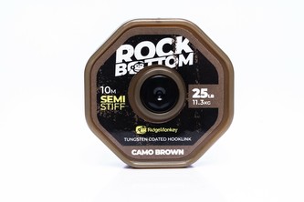 RIDGEMONKEY: Šňůrka RM-Tec Rock Bottom Tungsten Coated Semi Stiff 25lb 10m Camo Brown