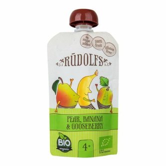 Rudolfs Kapsička ovocná hruška, banán, angrešt 110 g BIO