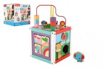 Edukačná kocka 5v1 drevo labyrint v krabici 21x21x21cm 18m+