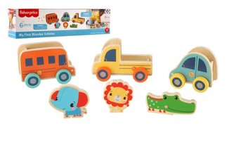 Dopravní prostředky + zvířátka dřevo 6ks v krabici 37x10x8cm 12m+