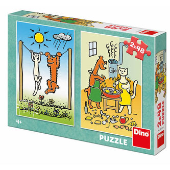 Psík a mačička: puzzle 2x48 dielikov