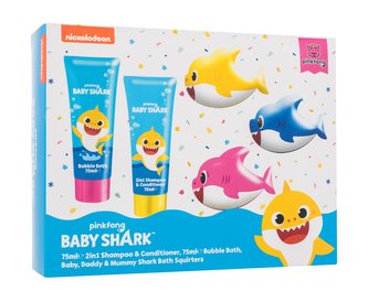Pinkfong Baby Shark pěna do koupele Baby Shark 75 ml + 2in1 šampon a kondicionér Baby Shark 75 ml + hračka do koupele 3 ks