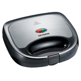 Sendvičovač Severin, SA 2969, trojúhelníkové plochy, izolovaný plášť a rukojeť, desky s nepřilnavým povrchem, fixně nastavený regulátor teploty, 600 W