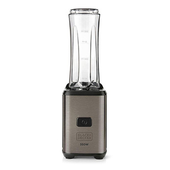 Smoothie mixér Black+Decker, BXJBA350E, spouštění stiskem tlačítka, 2 přenosné láhve, 4 nerezové nože, gumové nohy, nerezové tělo, 350 W