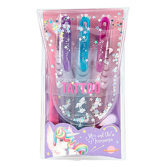 Kreativní sada Ylvi and the Minimoomis, 3ks, fialová, tyrkysová, růžová/tetovací tužky s flitry a šablonami, 0411286_A