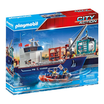 Velká kontejnerová loď s celním člunem Playmobil, Nákladní doprava, 135 dílků