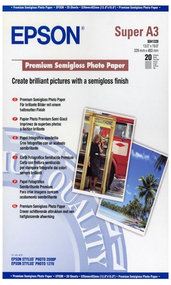 EPSON fotopapír C13S041328/ A3+/ Premium Semigloss Photo / 20 listů